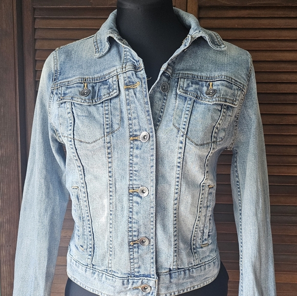 Merona Blue Denim Stretch Jean Jacket Women's Size XS - Picture 1 of 12